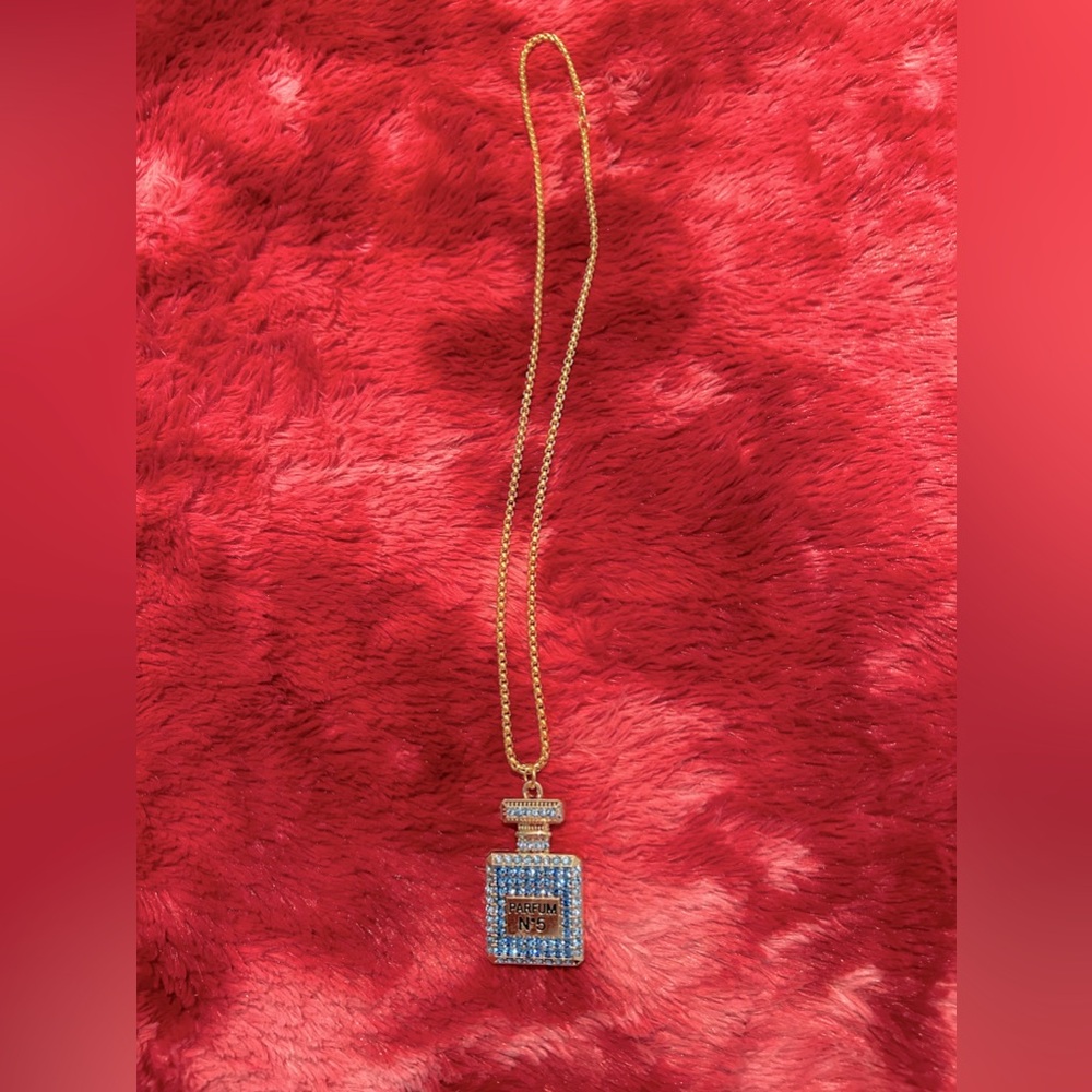 Gold bling perfume bottle bling necklace